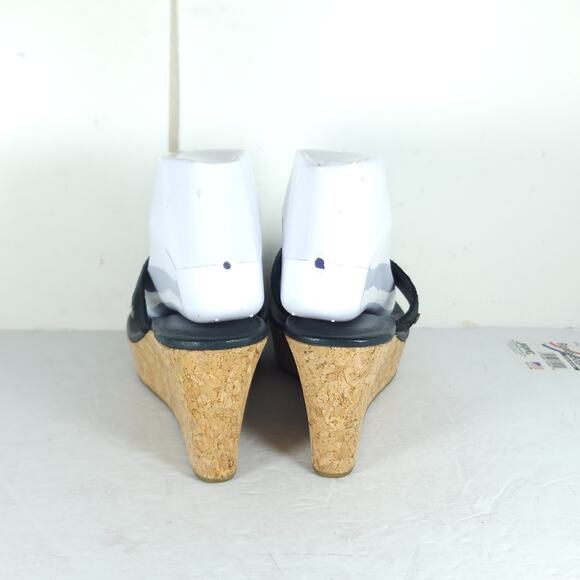 UGG Women's Natassia US8 Black Leather SlipOn Cork Wedge Platform Thong Sandals - Picture 9 of 15